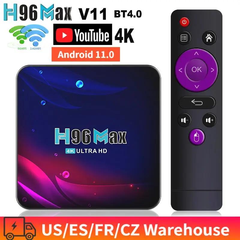 H96 Max V11 ȵ̵ 11.0 Ʈ TV ڽ, UHD 4K ̵ ÷̾, RK3318, 4GB, 64GB, 2.4G, 5G,   WiFi, BT4.0, 100M LAN, VP9, H.